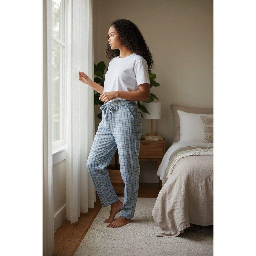BCBGeneration Plaid Cotton Tie Waist Woman’s Pajama Pants Size M Relax Fit